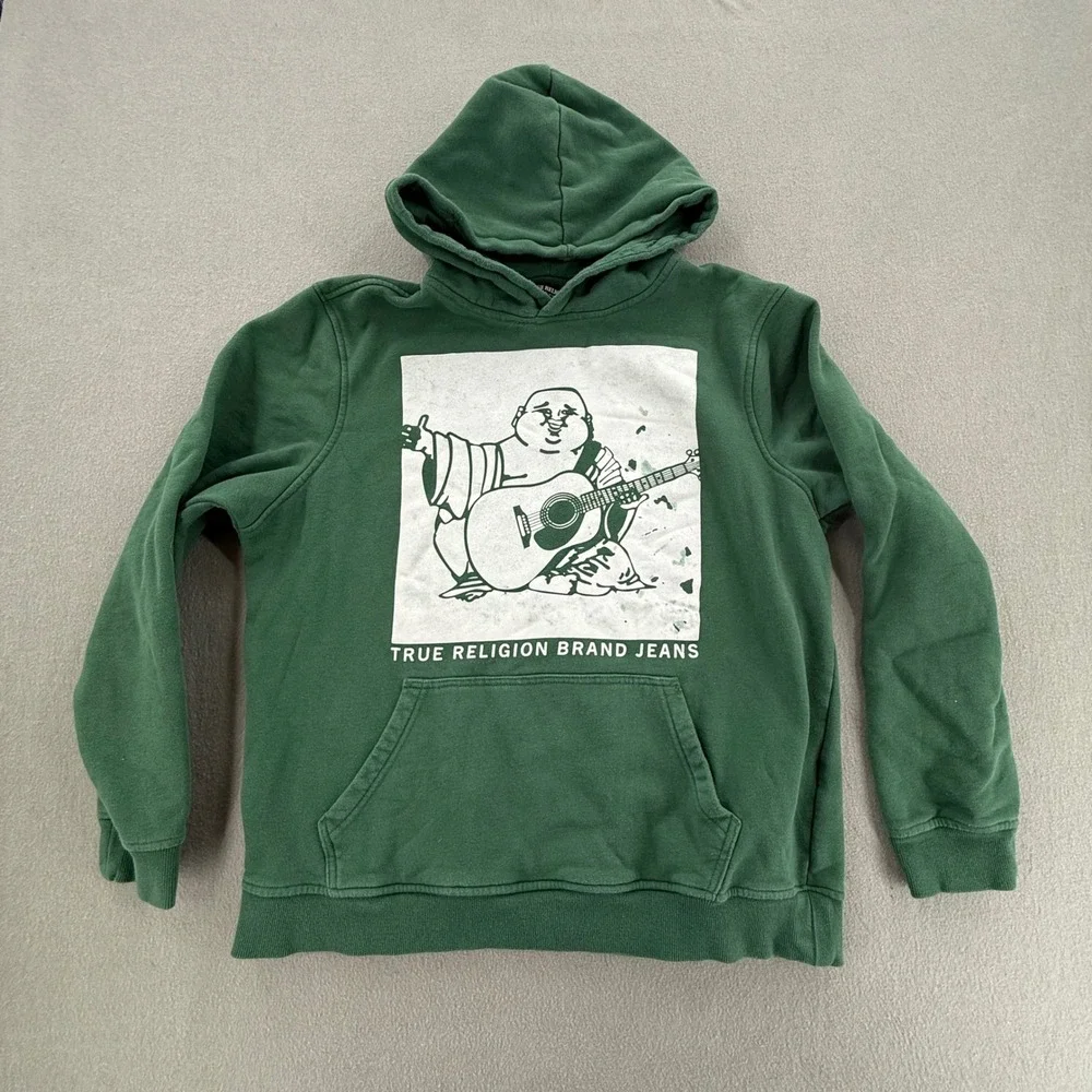 True Religion Pullover Green Buddha Guitar Graphic Hoodie Sweatshirt Men XL